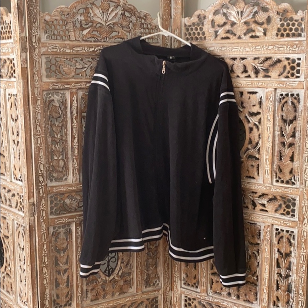 Black terry cloth track suit zip up jacket 3X